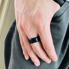 Yellow Chimes Black and Blue Stainless Steel Ring for Men and Boys (YCFJRG-318SS-9-BL)
