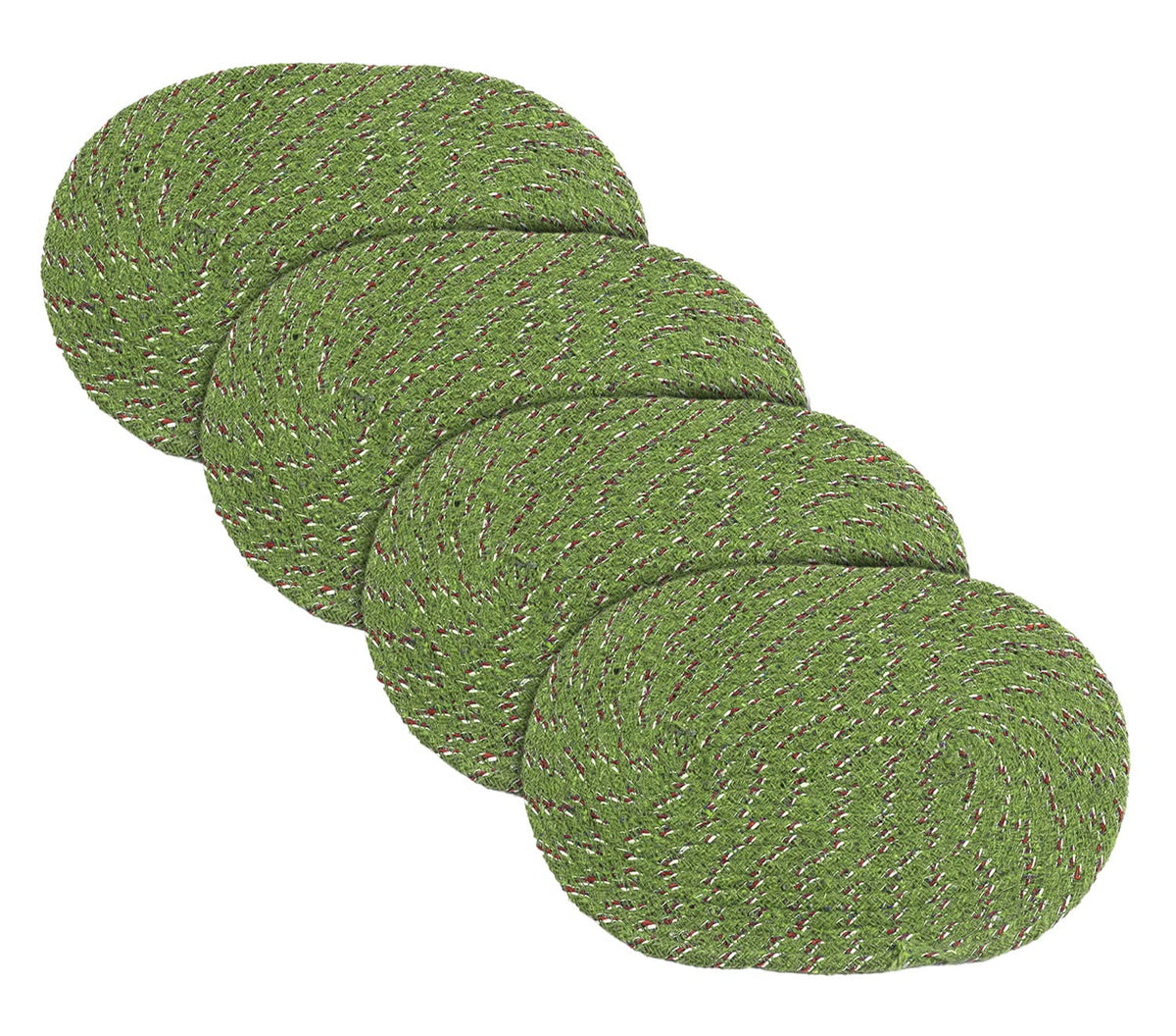 Kuber Industries Cotton Oval Door Mat for Porch/Kitchen/Bathroom/Laundry Room,Pack of 4 (Green) 54KM3955