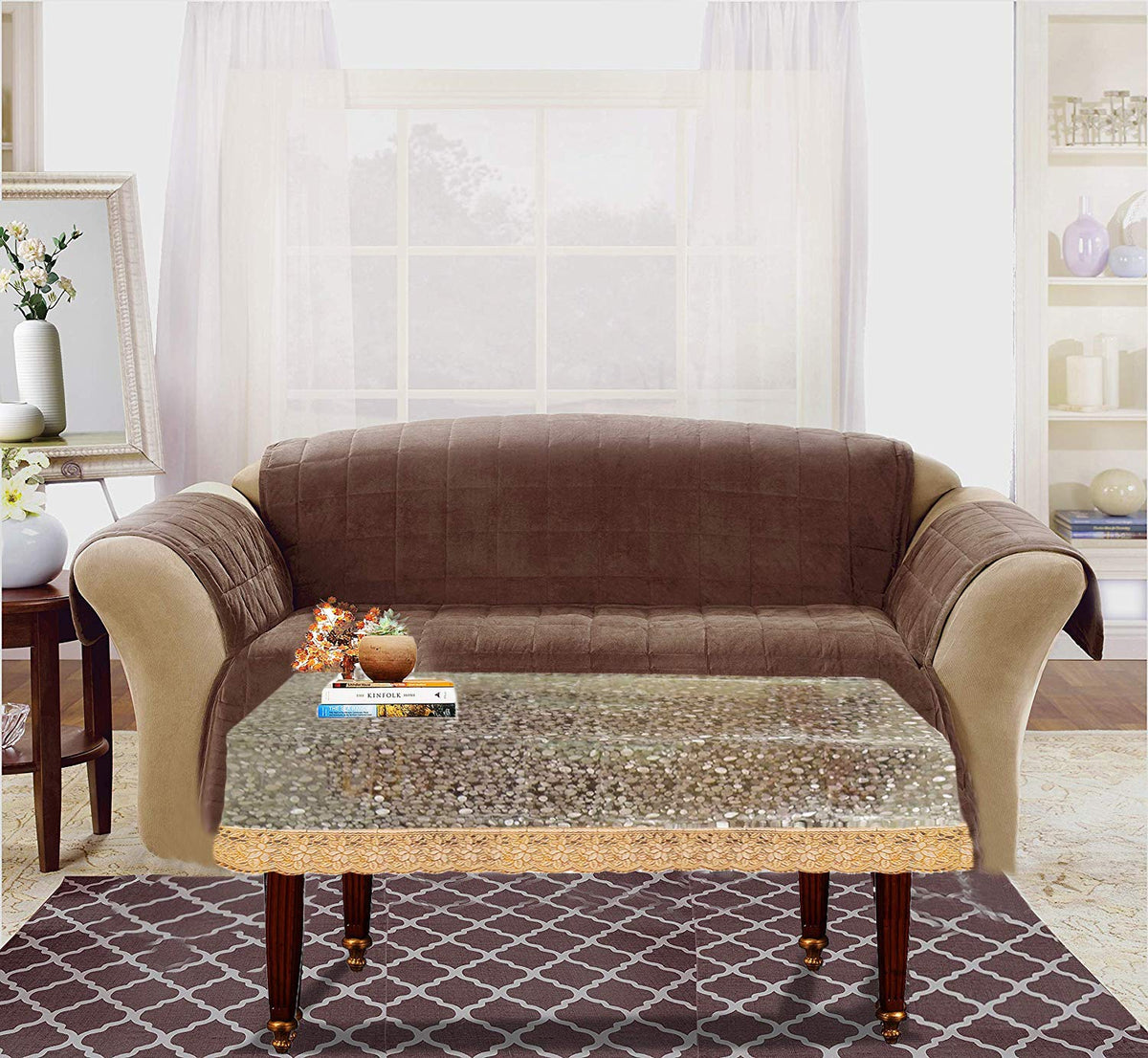 Heart Home Transparent 3D Design PVC 4 Seater Center Table Cover 60"x40"(Golden) (CTHH05601)