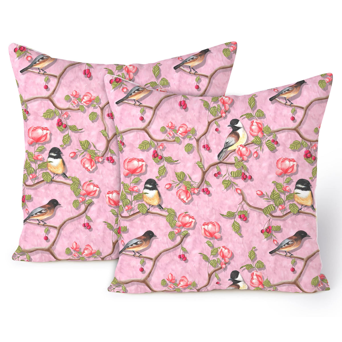 Encasa Homes Decorative Cushion Cover 20 x 20 inch (50 x 50 cm) - Sky Blue Birds - Floral Digital Printed, Large Square Pillow Case for Chair, Seat, Bed, Office & Home (Set of 2)