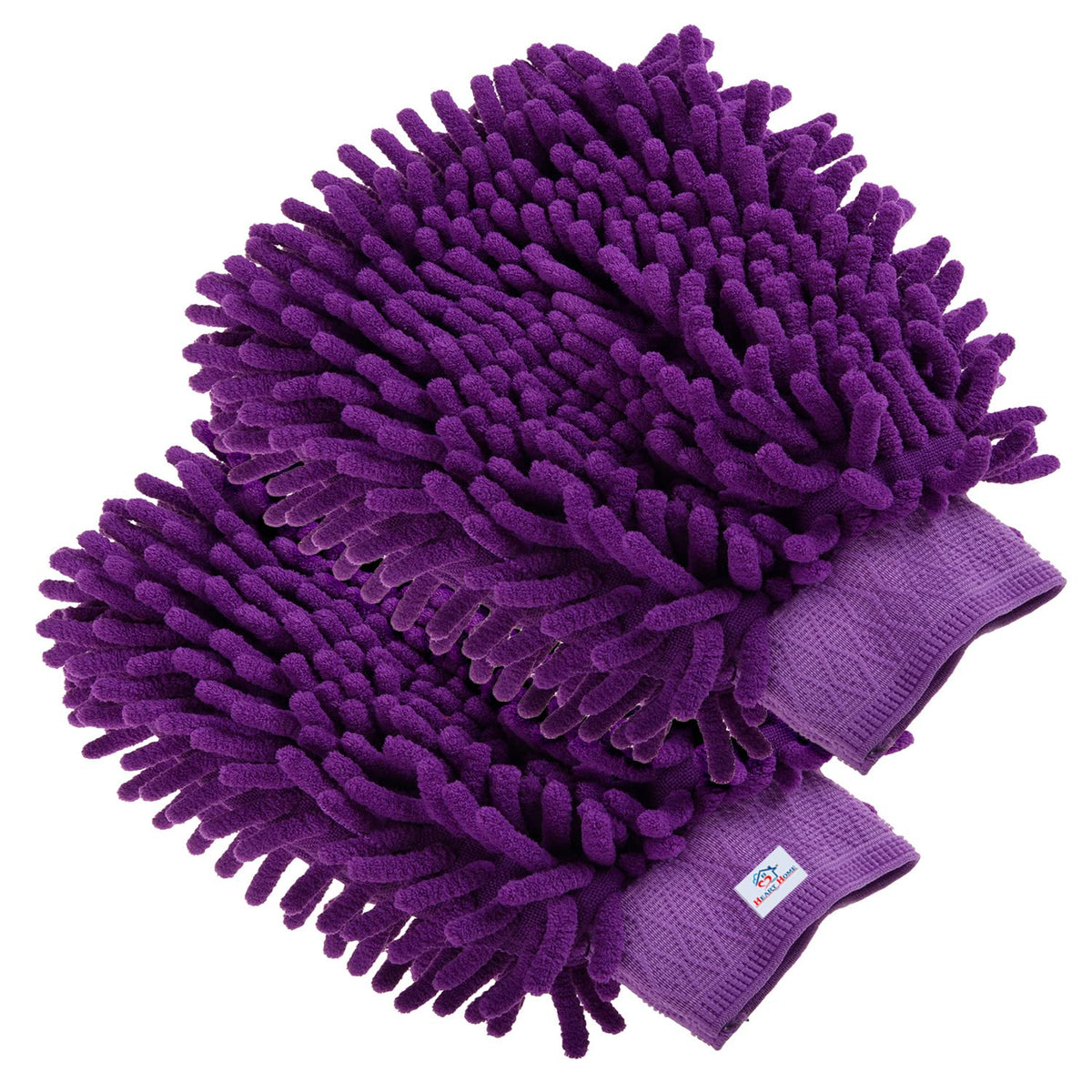 Heart Home Chenille Mitts|Microfiber Cleaning Gloves|Inside Waterproof Cloth Gloves|100 Gram Weighted Hand Duster|Chenille Gloves for Car|Glass|Pack of 2 (Purple)