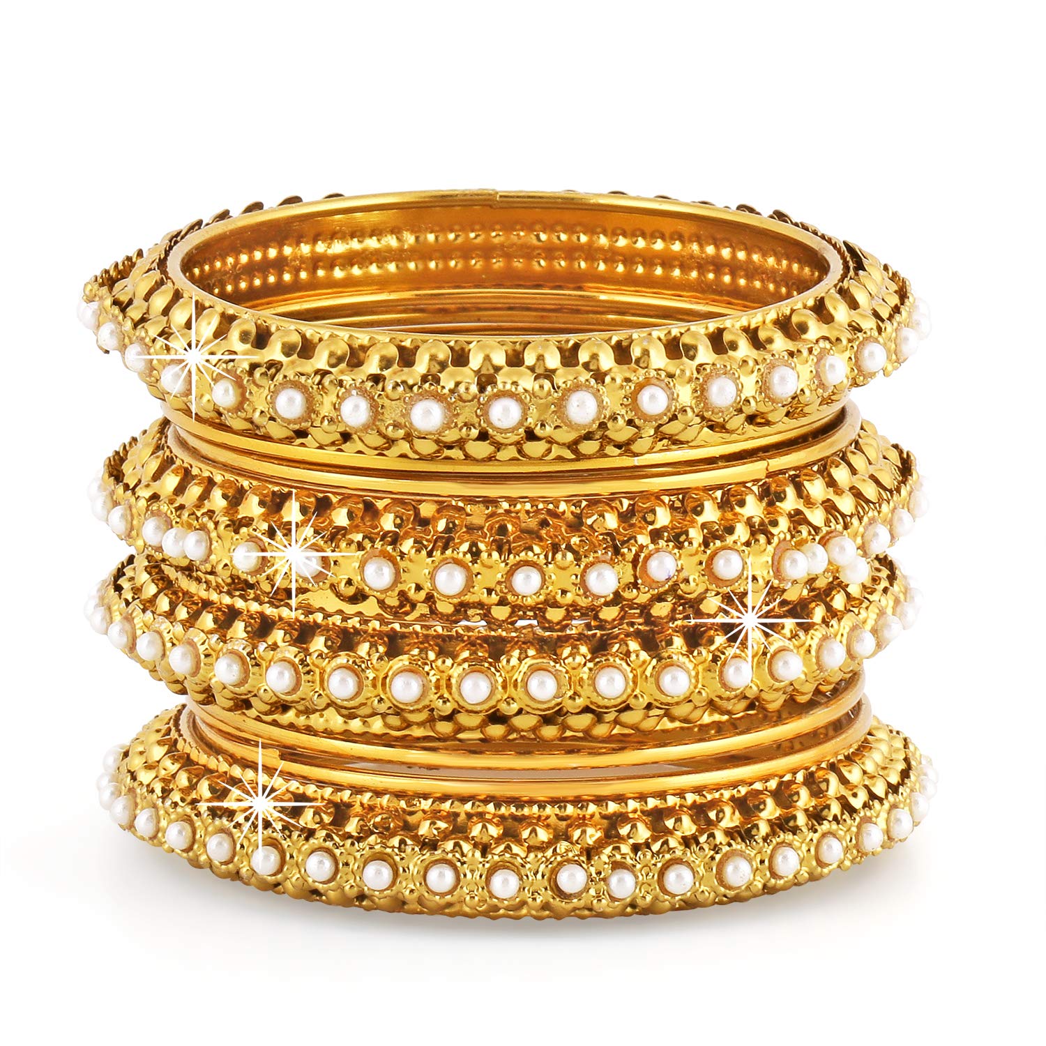 Yellow Chimes Bangles for Women Golden Bangles Set Antique Look Gold Plated Moti Traditional Bangles Set for Women and Girl's.