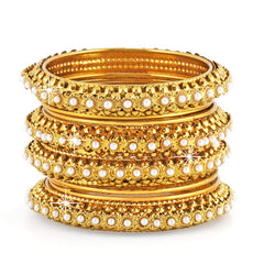 Yellow Chimes Golden Bangles for Women Traditional Bangles Set Classic Antique Look Gold Plated Pearl Bangles Set for Women and Girl's.