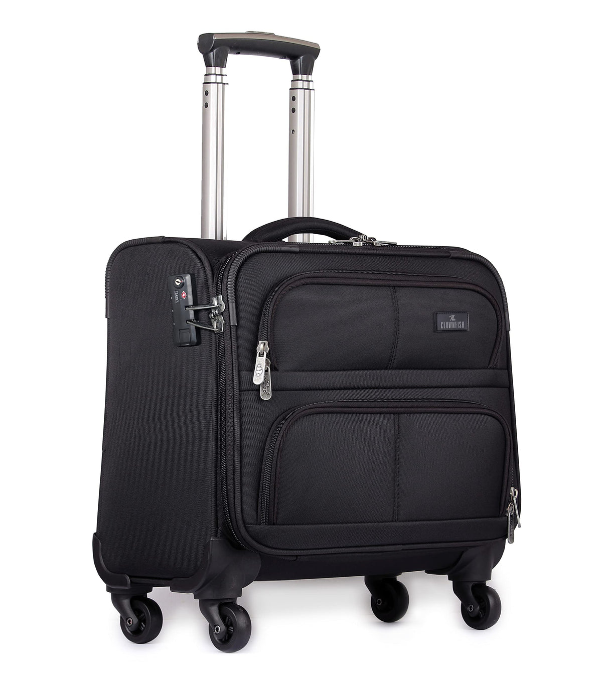 THE CLOWNFISH Combo of Wanderer Polyester 44 cms Jet Black Laptop Roller Case Crocodila 27 LTR Travel Duffel Bag (Dark Brown)