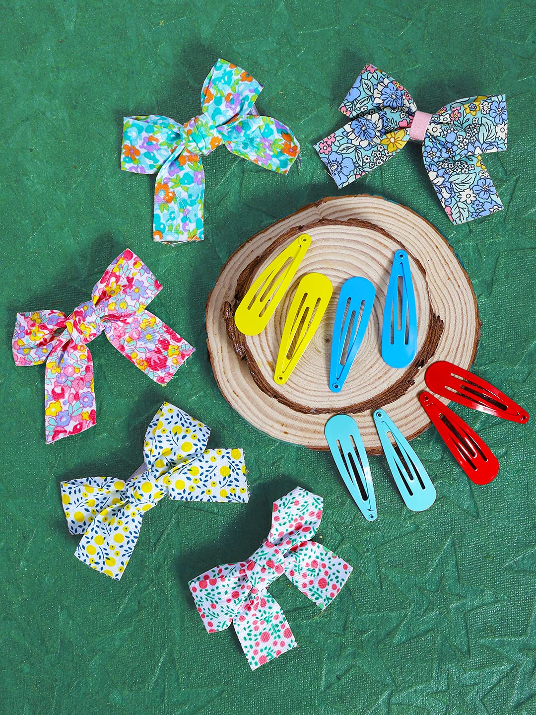 Melbees by Yellow Chimes Combo of 13 pcs with 5 PCs Printed Bow Hair Clips Ribbon Hair Clips and 8 Pcs Hair Snap Clips Hair Accessories for Kids Girls, Multi-Color, Meduim (YCHACL-KD003-MC)