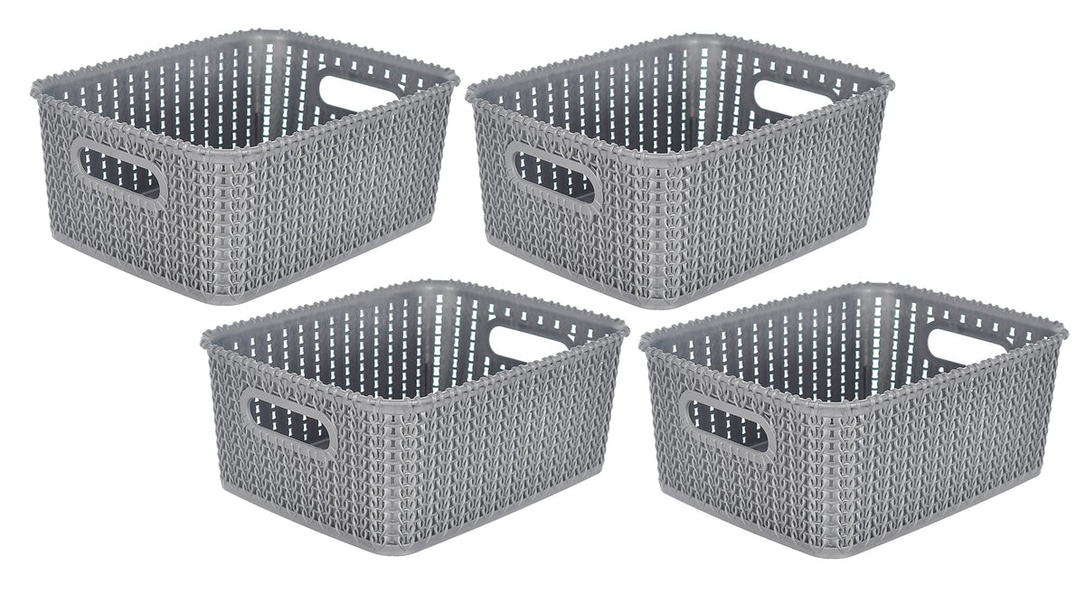 Kuber Industries Multipurposes Large M 20 Plastic Basket, Organizer For Kitchen, Countertops, Cabinets, Bathrooms Without Lid- Pack of 4 (Grey) -46KM0100