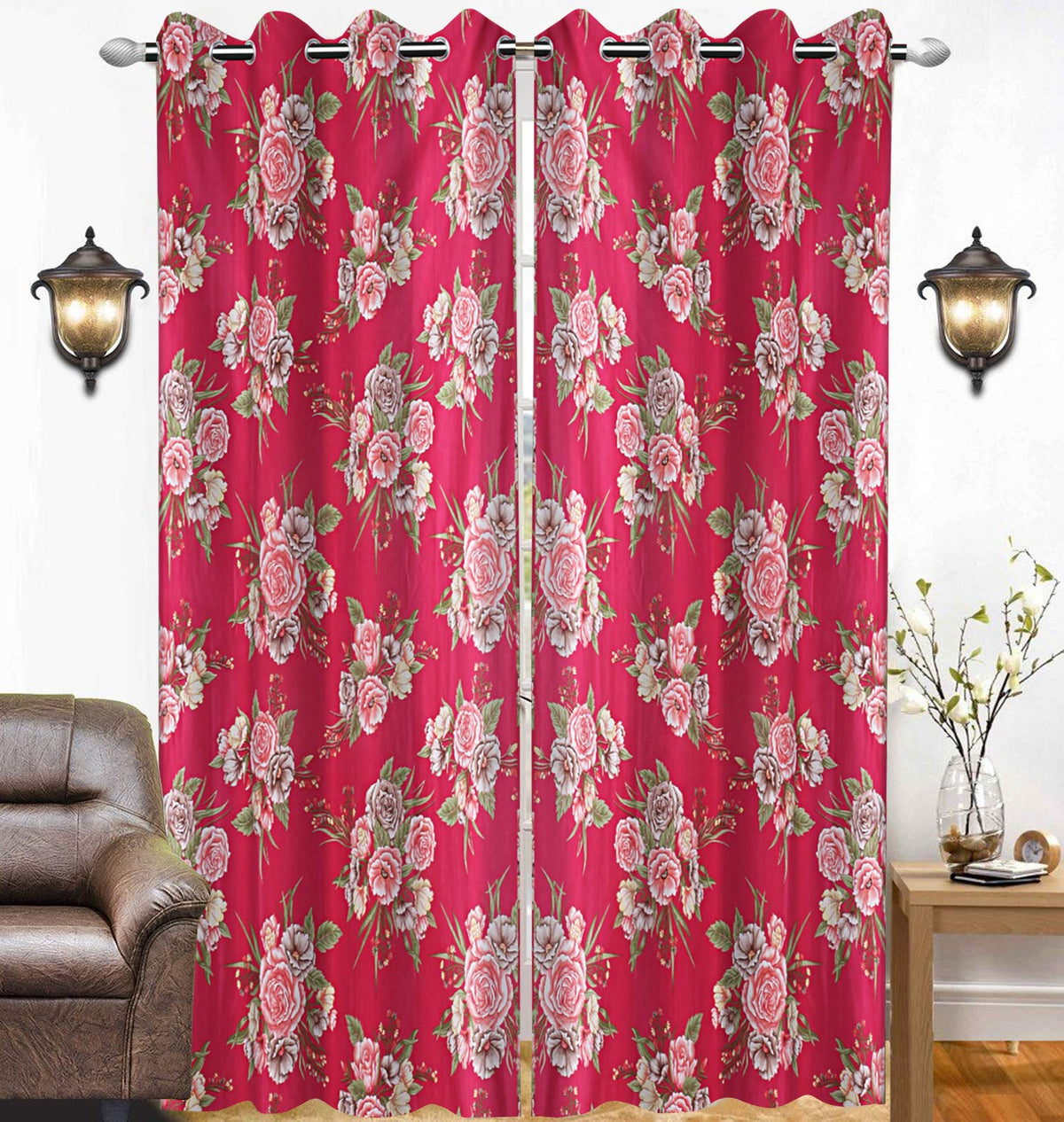 Kuber Industries 1 Piece Polyester 7 Feet Eyelet Door Curtain (Pink) -Ctktc12928