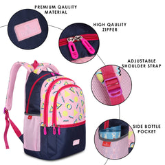 The Clownfish Edutrek Series Printed Polyester 33.5 L School Backpack with Pencil/Stationery Pouch School Bag Front Zip Pocket Daypack Picnic Bag For School Going Boys & Girls Age-10+ years (Rose Pink)