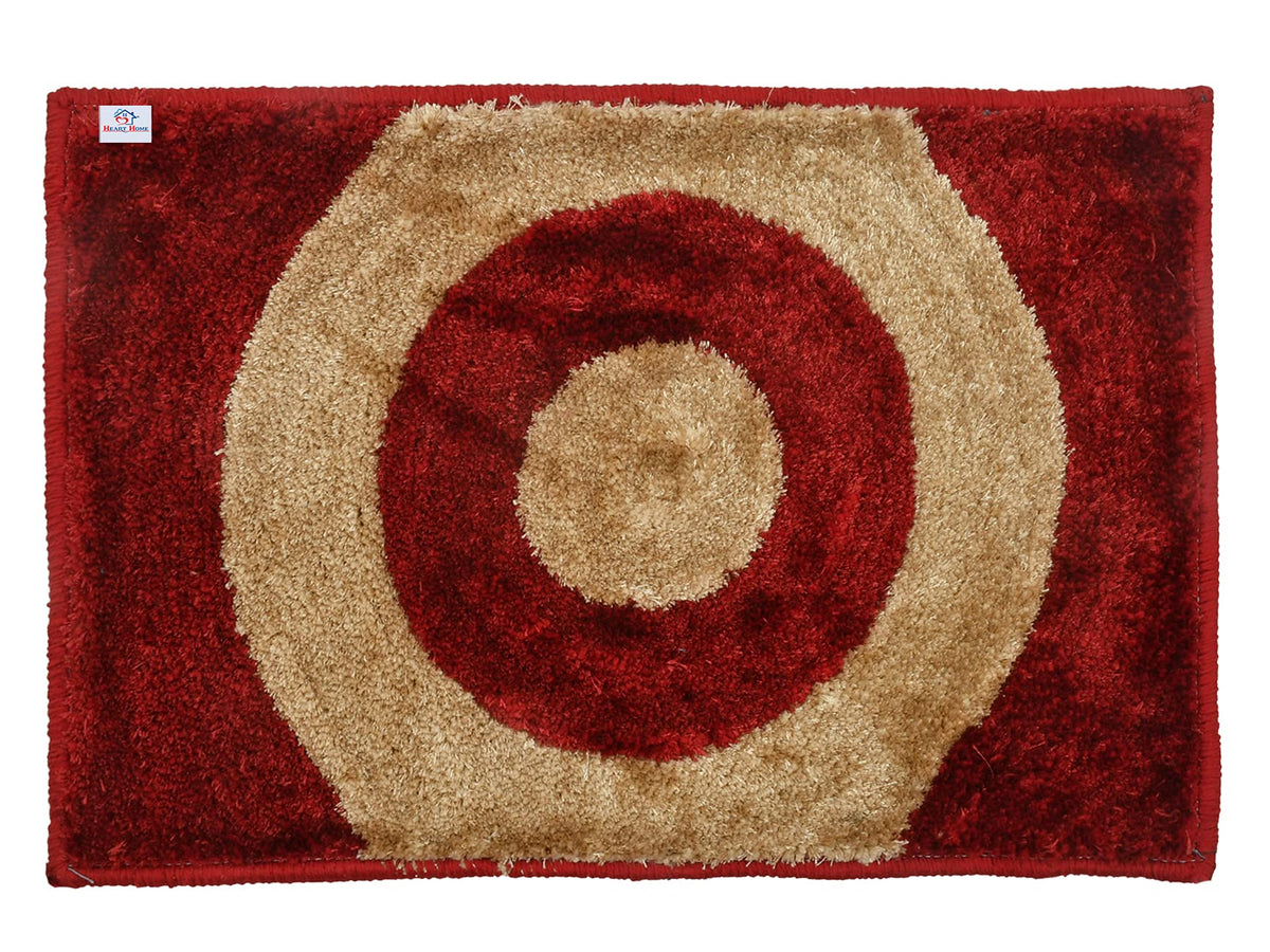 Heart Home Circle Design Soft, Lightweigth Velvet Doormat/Floor Mat (Red & Brown)