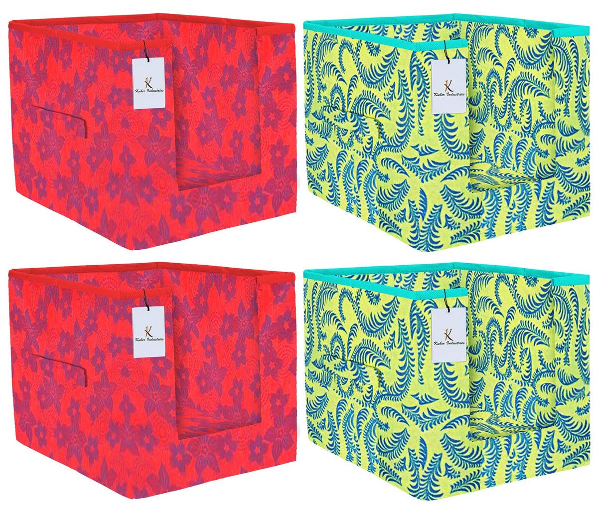 Kuber Industries Metallic Printed 4 Piece Non Woven Shirt Stacker Wardrobe Organizer Set, (Green & Red) - CTKTC34940