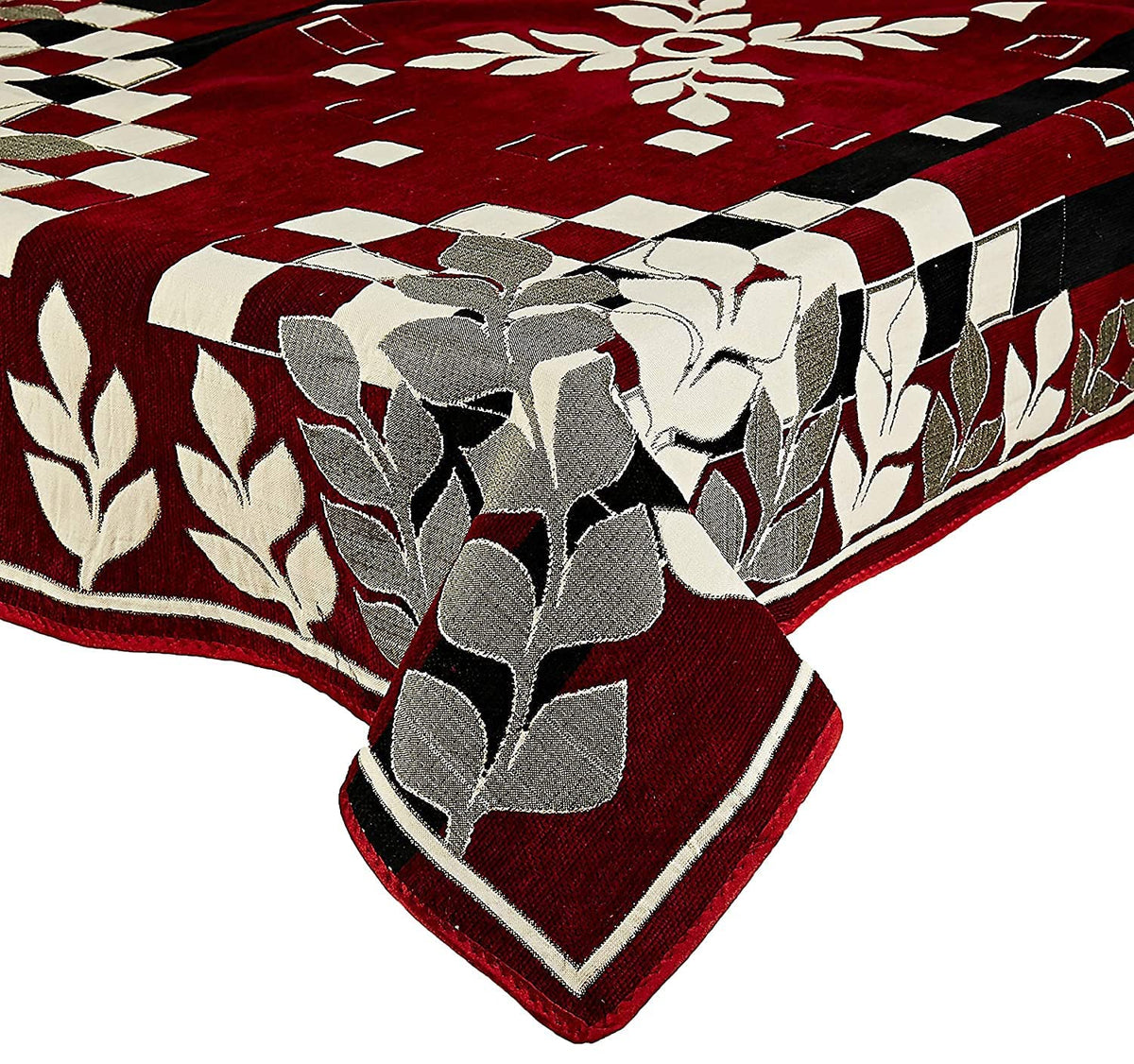 Kuber Industries Rangoli Printed Velvet 4 Seater Center Table Cover,40"x60" (Maroon)-44KM0113