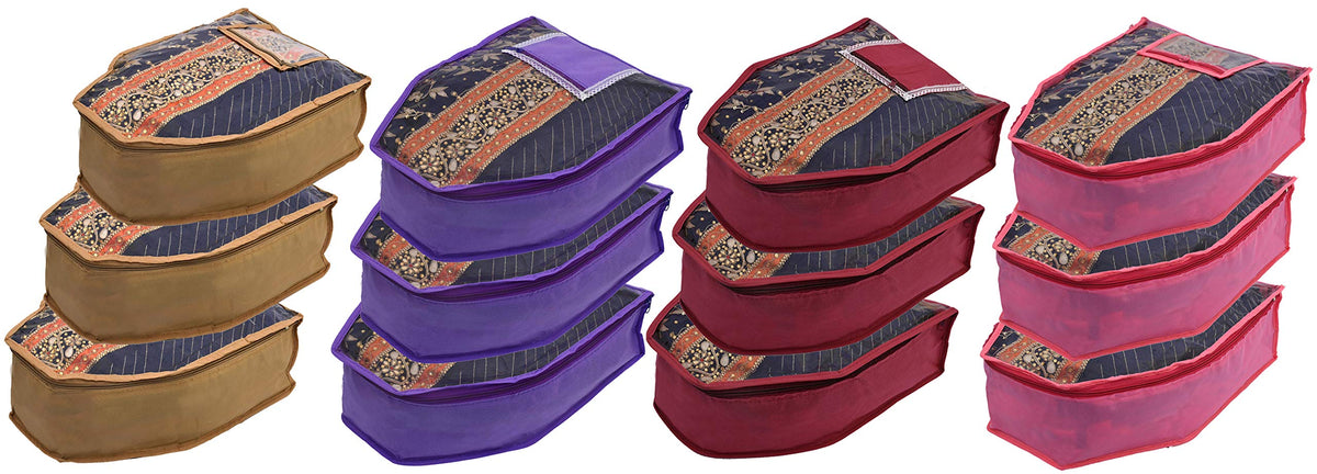 Kuber Industries 12 Piece Non Woven Blouse Cover with Front Transparent Window with Attached Pocket Set (Brown & Purple & Maroon & Pink)