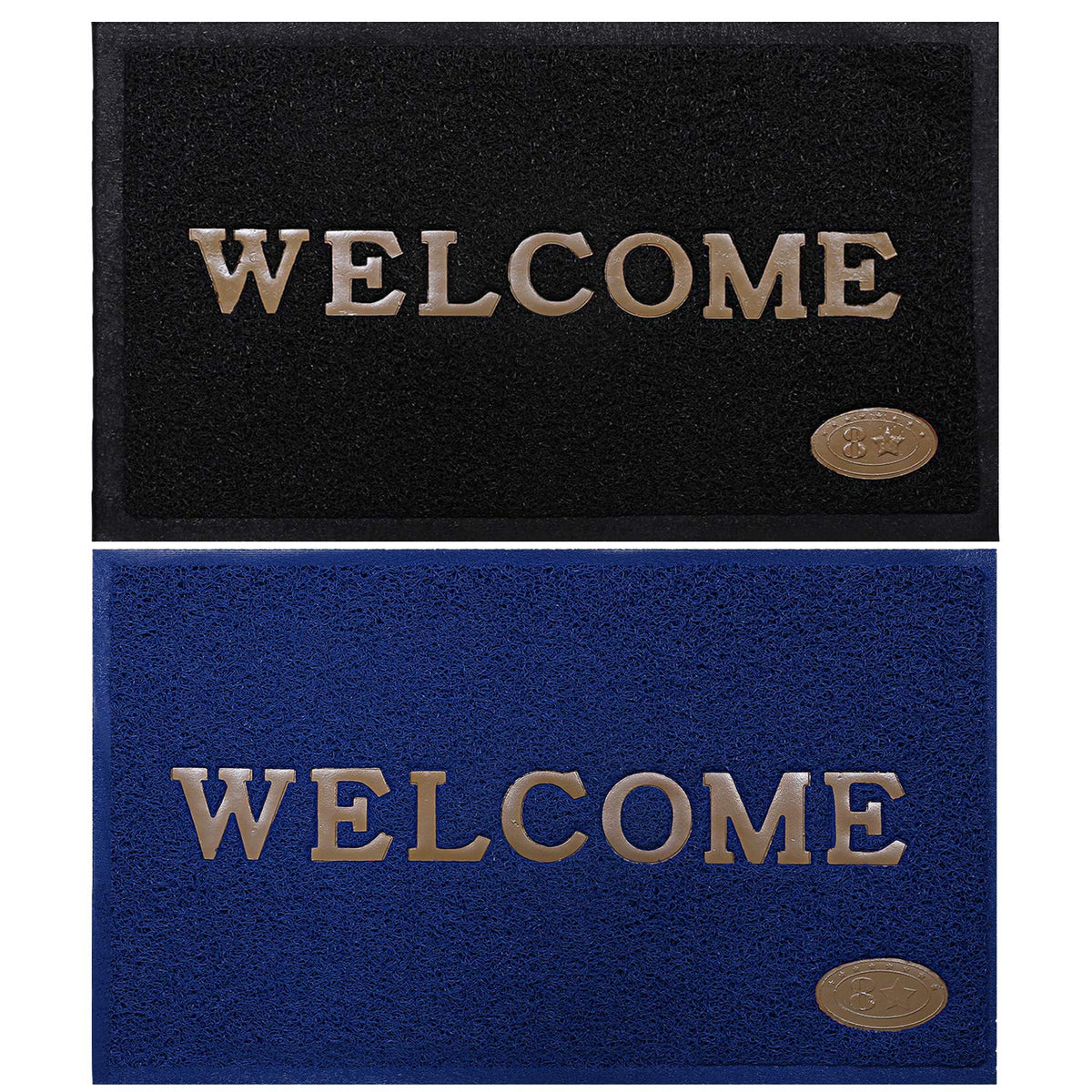 Kuber Industries PVC Anti Skid 2 Pieces Welcome Door Mat (Black & Blue) -CTLTC11188