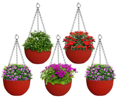 Kuber Industries Plastic Hanging Flower Pot for Balcony & Railing Set of 5 (Red)-20x20x59 cm