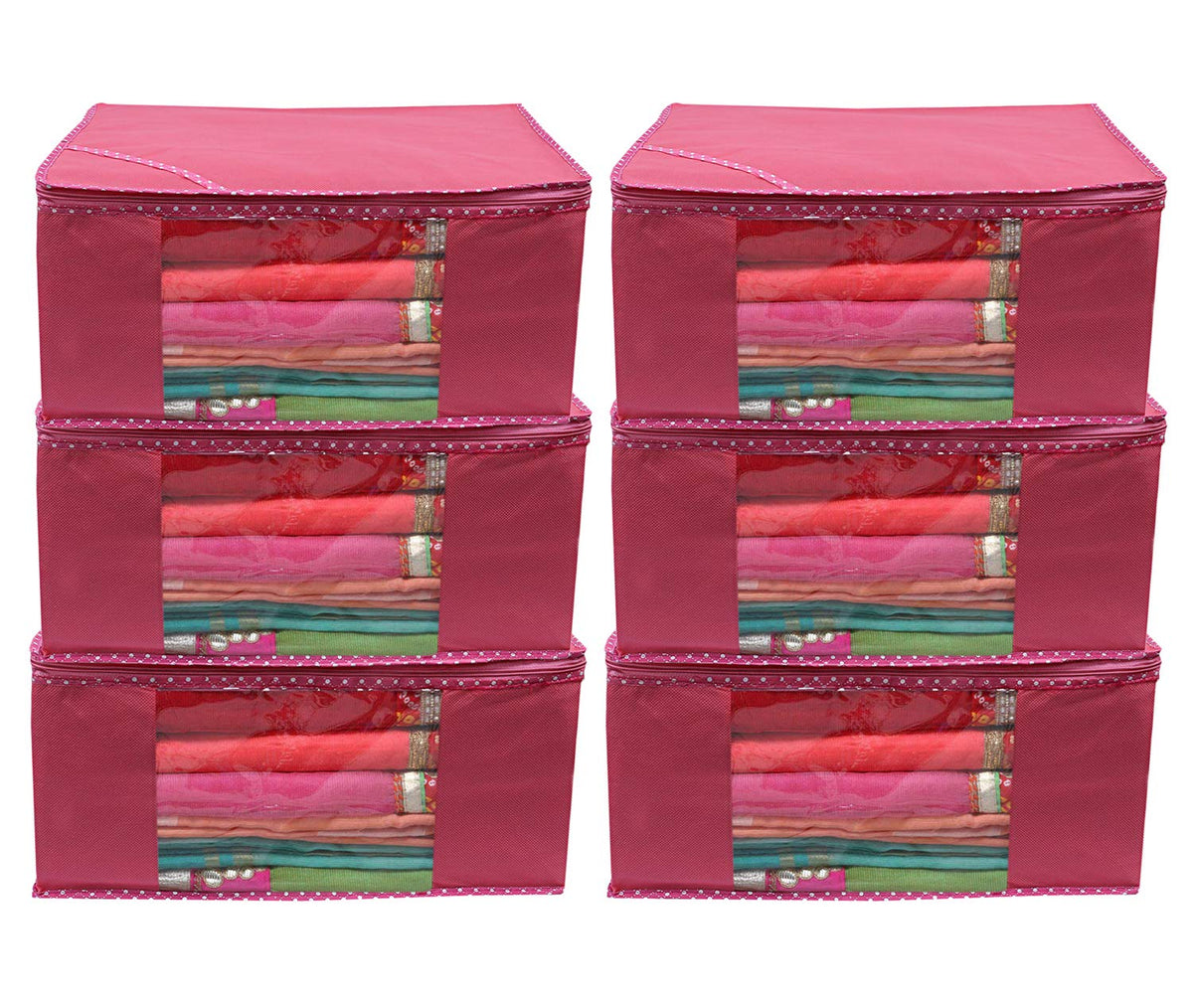 Kuber Industries 6 Piece Non Woven Saree Cover Set, Pink,Large Size -CTKTC6417