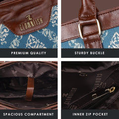 THE CLOWNFISH Miranda Series 15.6 inch Laptop Bag For Women Printed Handicraft Fabric & Faux Leather Office Bag Briefcase Hand Messenger bag Tote Shoulder Bag (Dark Blue)