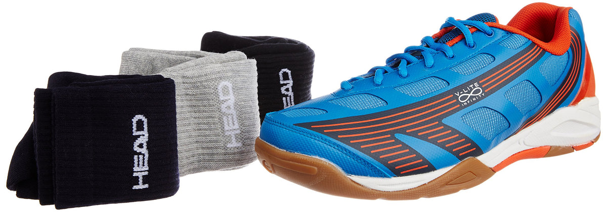 Head Hi-Tech V Lite Infinity Squash Shoes (Size 7) with Freebie: Head Socks, Pack of 3