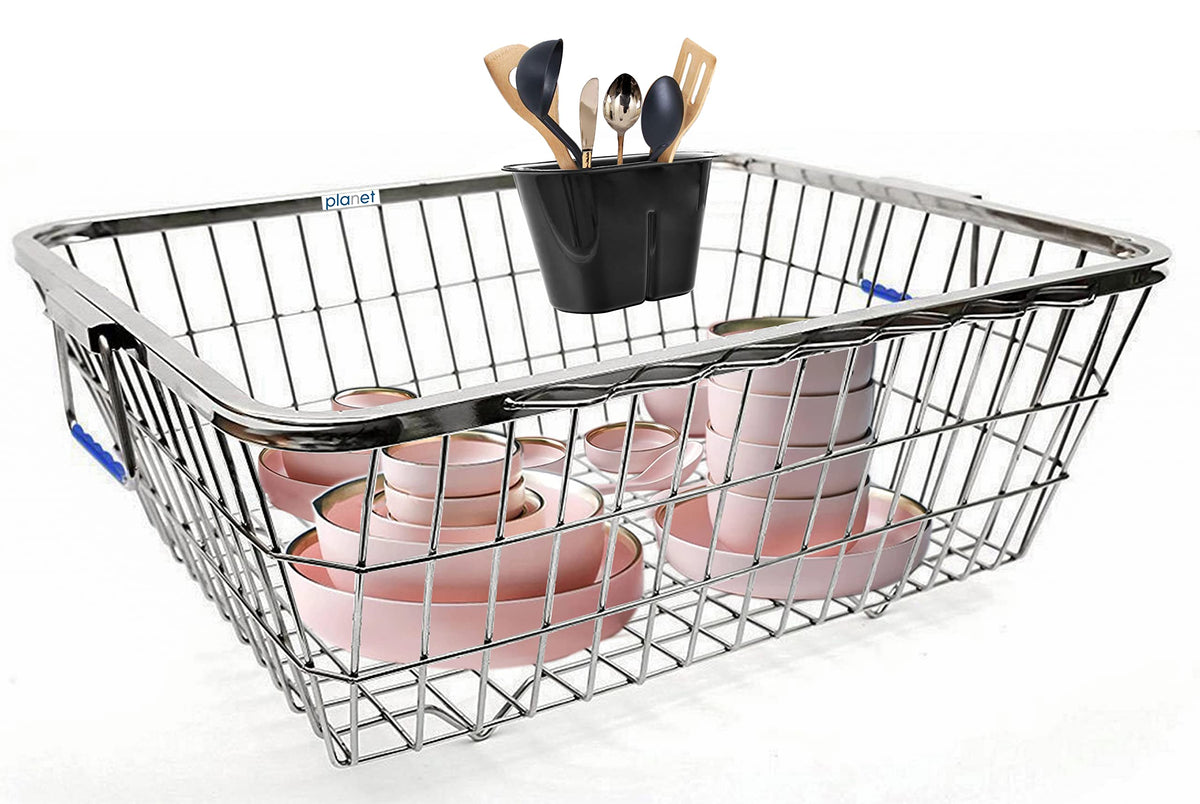 Planet Stainless Steel Dish Drainer Basket for Kitchen/Dish Drying Rack/Bartan Basket (Size:64x47x20 cm)