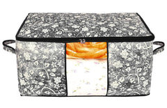 Kuber Industries Metalic Flower Print Non Woven 2 Pieces Underbed Storage Bag,Cloth Organiser,Blanket Cover with Transparent Window (Black)-KUBMART16599