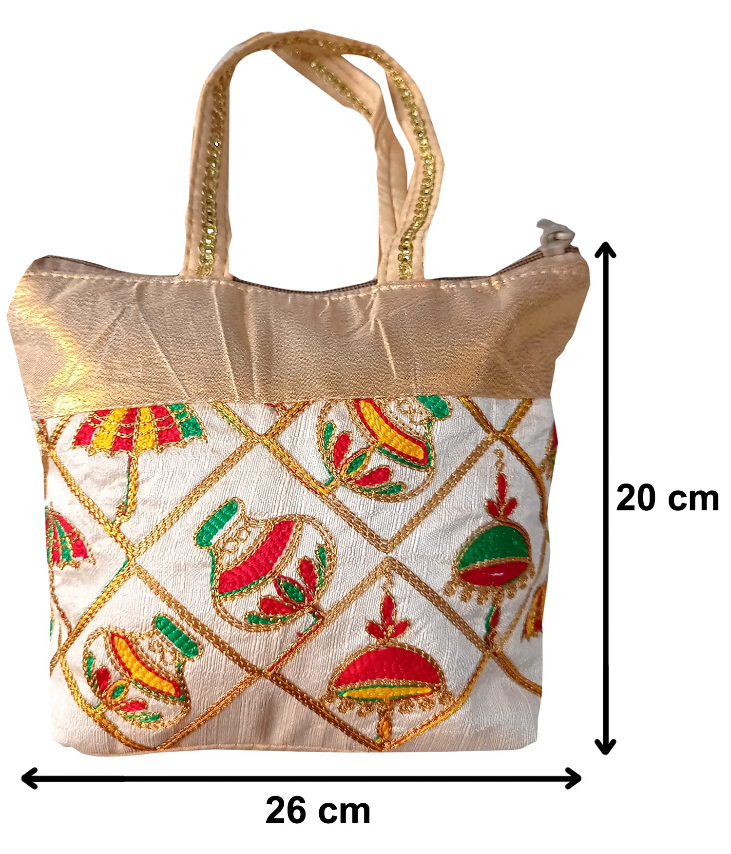 Kuber Industries Embroidery Small Hand Bag, Tote Bag For Women & Girls (Gold)-HS_38_KUBMART21478, Pack of 1
