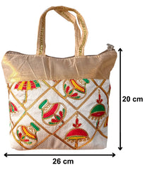 Kuber Industries Embroidery Small Hand Bag, Tote Bag, Purse For Daily Trips, Travel, Office & All Occasions For Women & Girls (Gold)-HS_38_KUBMART21477