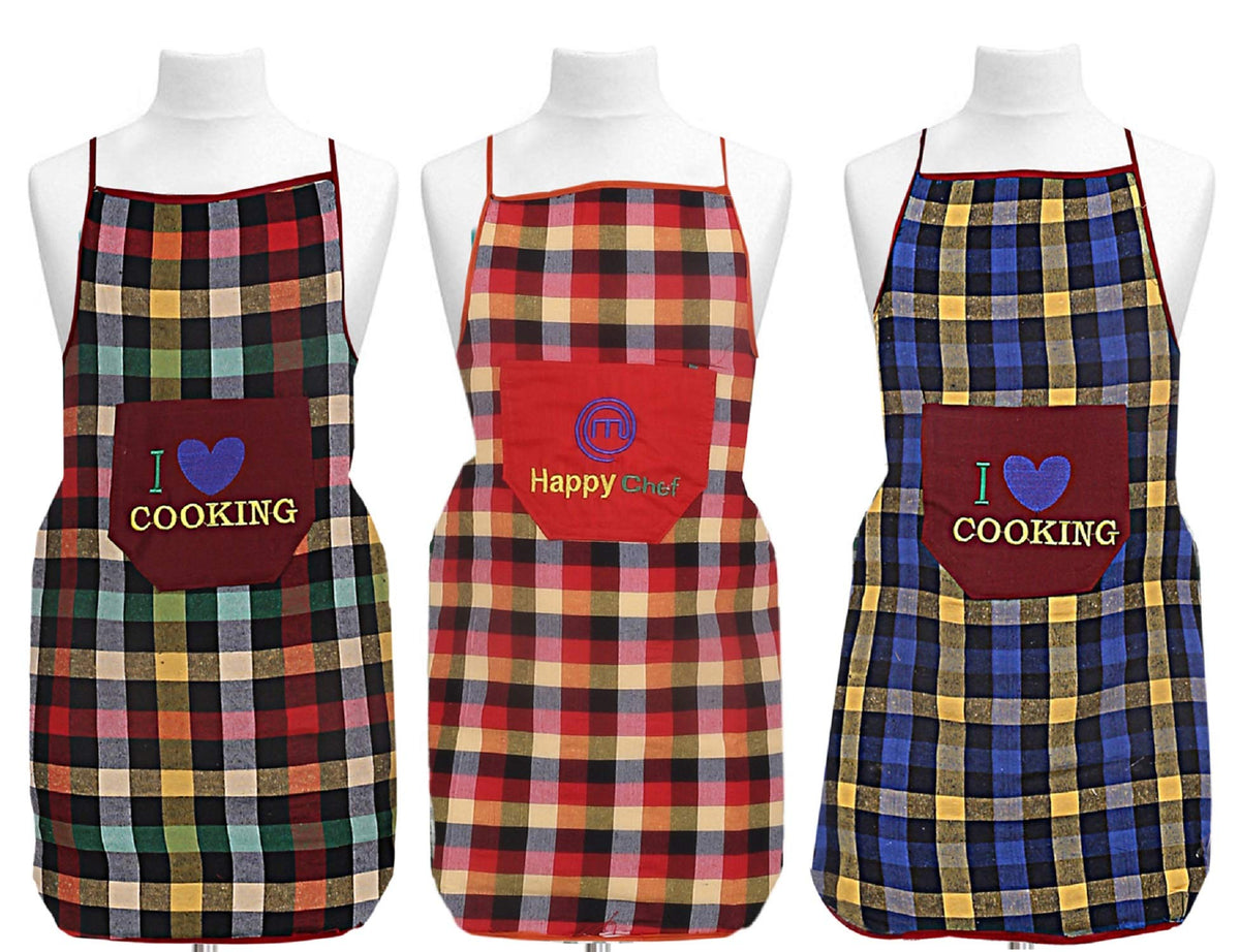 Kuber Industries Cotton 3 Pieces Waterproof Apron with Front Pocket (Multi) -CTKTC8863