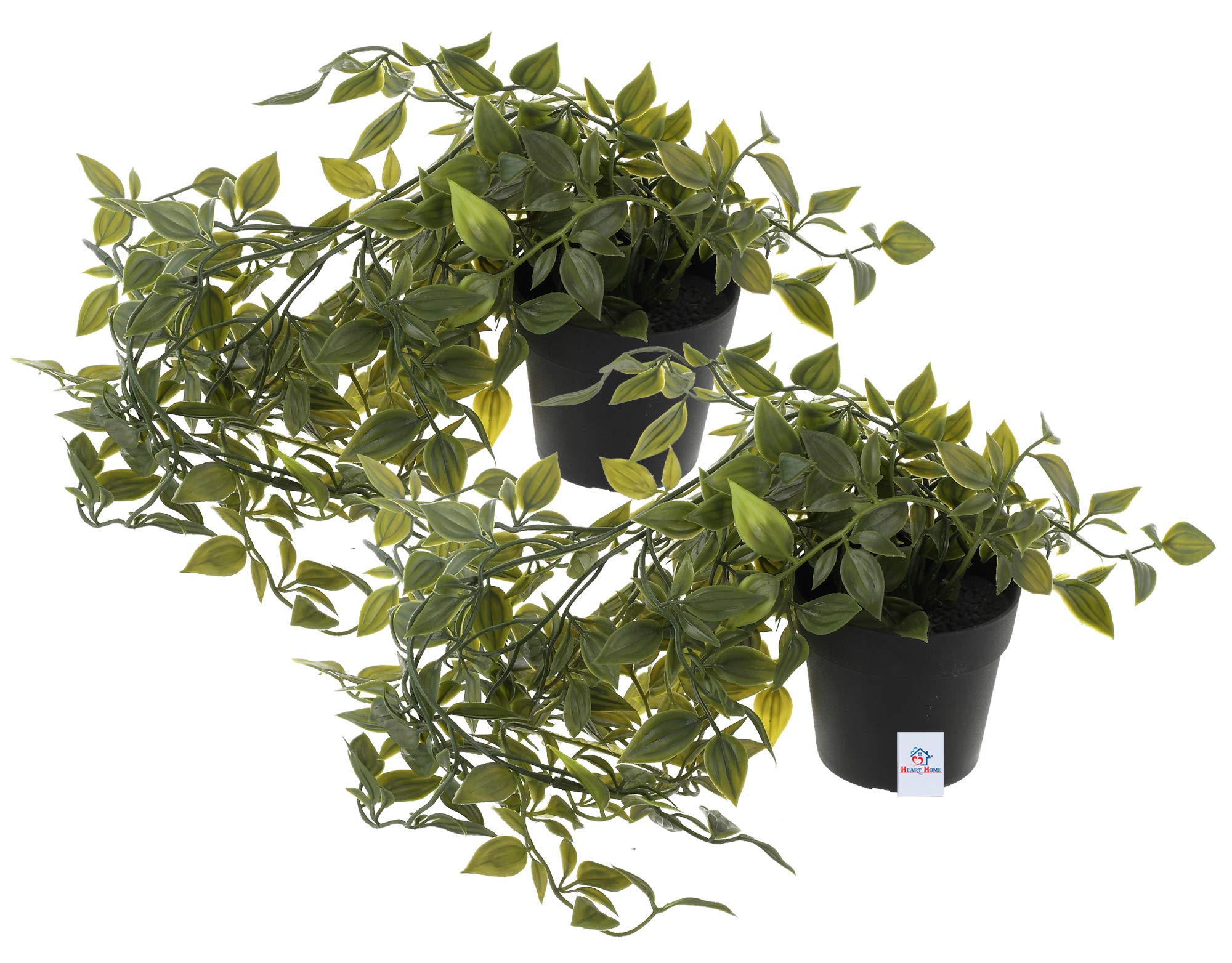 Heart Home Artificial Vine Plants with Pot|Natural Look & Plastic Material|Easy Home Décor with Small Size Pot|Size 27 x 75 x 7 CM, Pack of 2 (Green and Black)