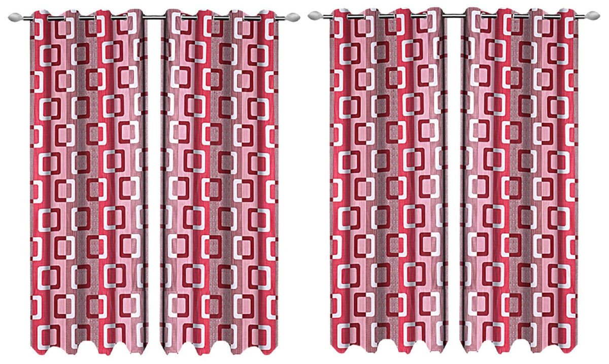 Kuber Industries Geometric Design 6 Pieces Polyester Eyelet Door Curtain 7 Feet (Maroon)-CTKTC30279