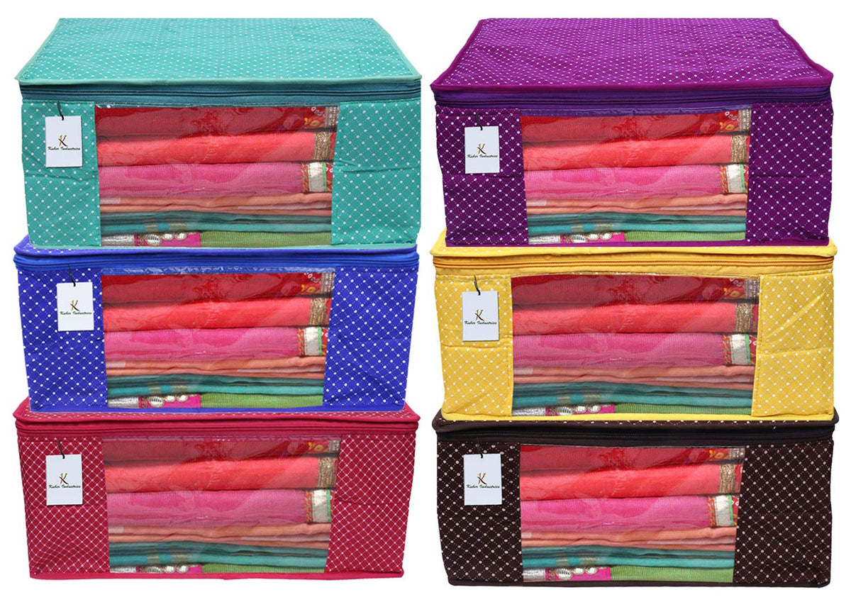 Kuber Industries Polka Dots 6 Piece Cotton 3 Layered Quilted Saree Cover, Multi Color-CTKTC025887