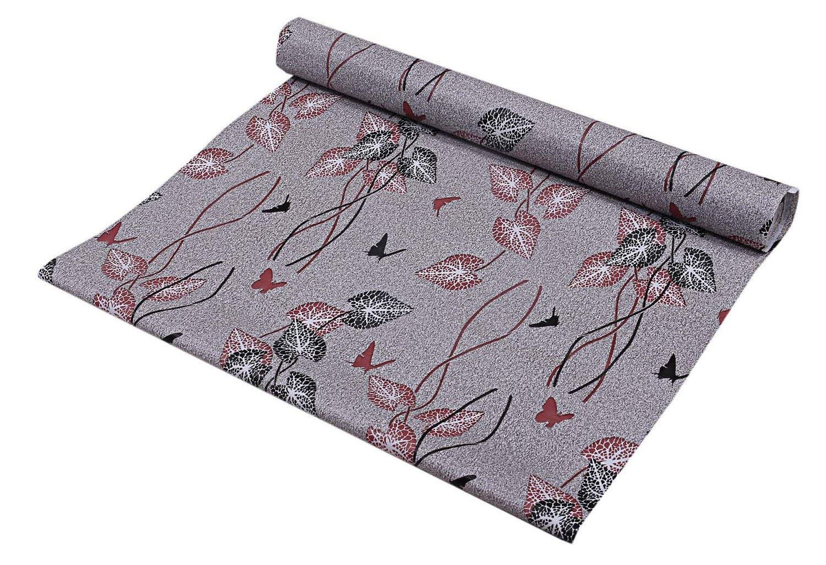Kuber Industries Leaf Design PVC Wardrobe Kitchen Drawer Cupboard Cabinet Shelf Mat, Shelf Liner 10 Mtr (Grey) - CTKTC040162