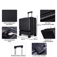 THE CLOWNFISH Jetsetter Series Carry-On Luggage Polycarbonate Hard Case Suitcase Eight Spinner Wheel 14 inch Laptop Trolley Bag with TSA Lock & USB Charging Port- Dark Grey (47 cm-18.5 inch)