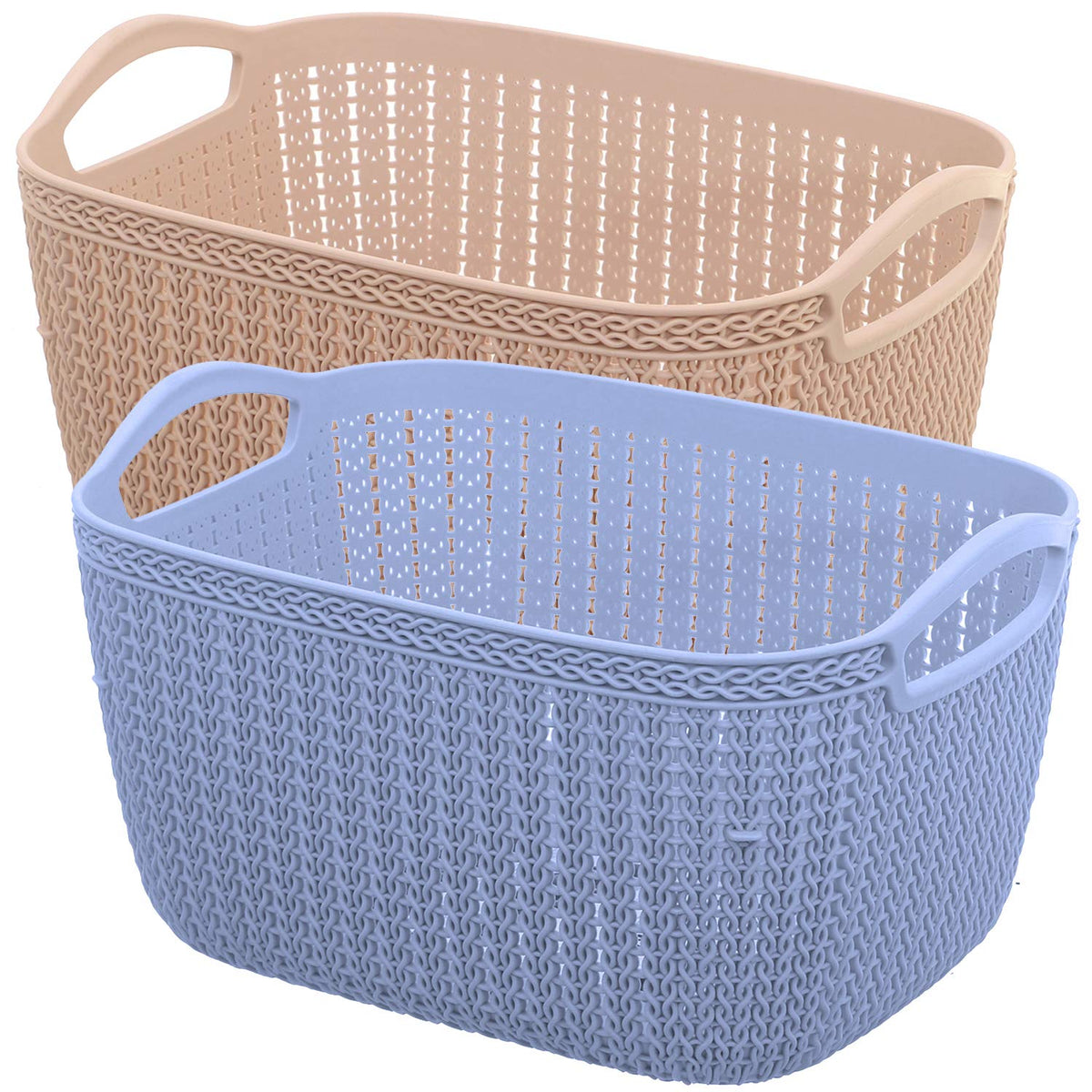 Kuber Industries Plastic 2 Pieces Multipurpose Medium Size Flexible Storage Baskets/Fruit Vegetable Bathroom Stationary Home Basket with Handles (Peach & Grey) -CTKTC43255