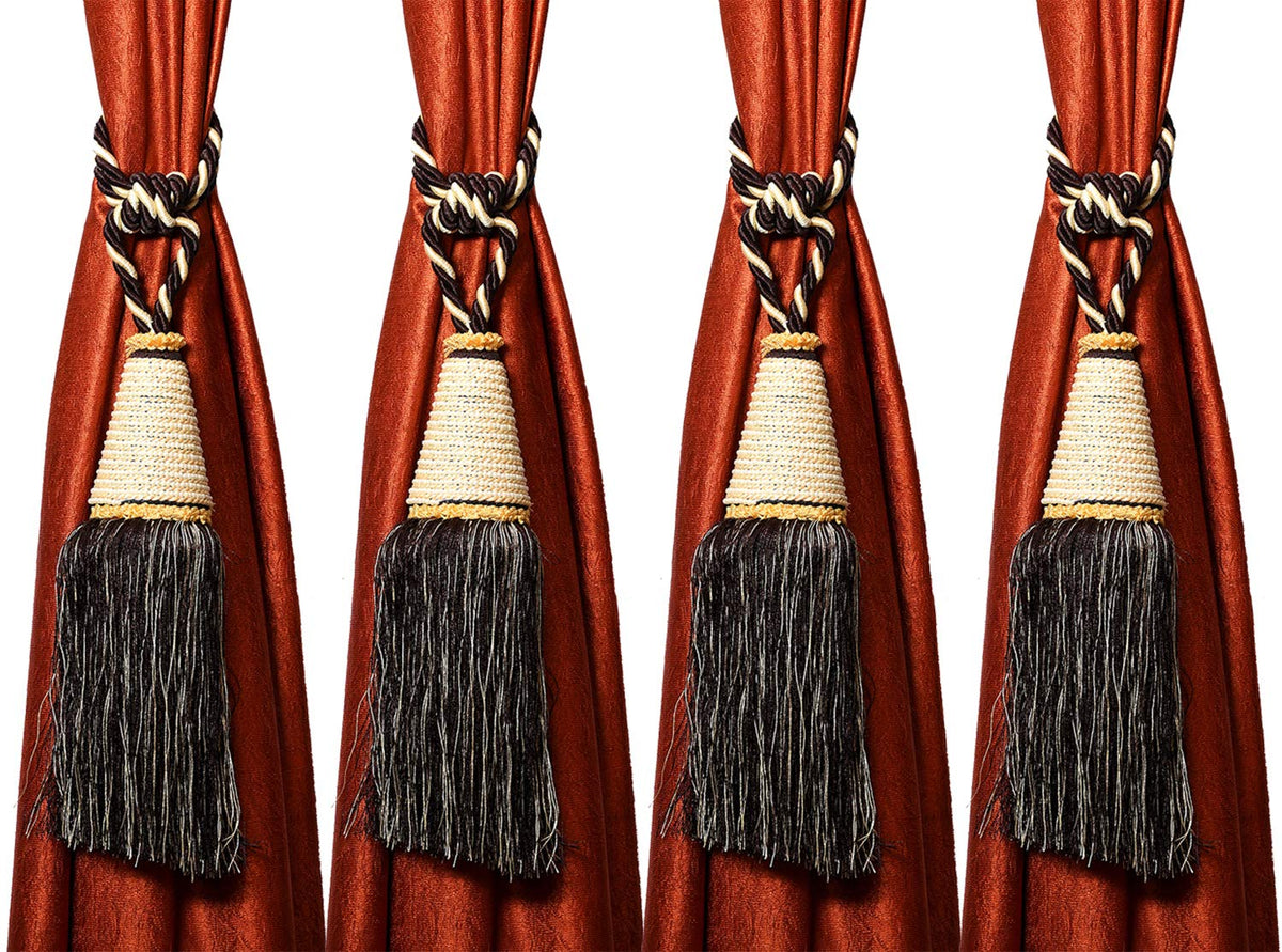 Kuber Industries Beads Beautiful Design Polyester 4 Pieces Curtain Tie Back Tassel Set (Brown) CTKTC33550