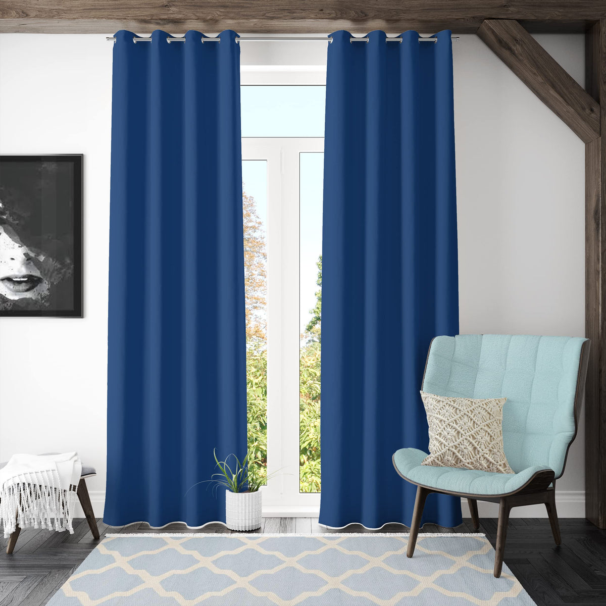 Homestic Polyester Decorative 5 Feet Window Curtain Darkening Blackout|Drapes Curtain with 8 Eyelet for Home & Office (Blue)