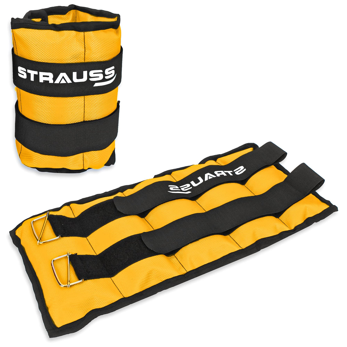 Strauss Adjustable Ankle/Wrist Weights 2.5 KG X 2 | Ideal for Walking, Running, Jogging, Cycling, Gym, Workout & Strength Training | Easy to Use on Ankle, Wrist, Leg, (Yellow)