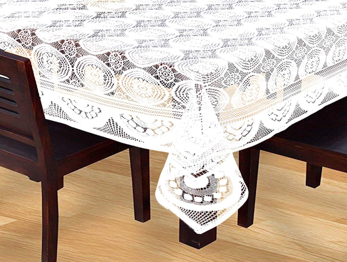 Kuber Industries Dining Table Cover 6 Seater|Table Cloth|Table Cover for Home, Restaurant|Circle Design|Cotton 6 Seater Dining Table Cover (White)