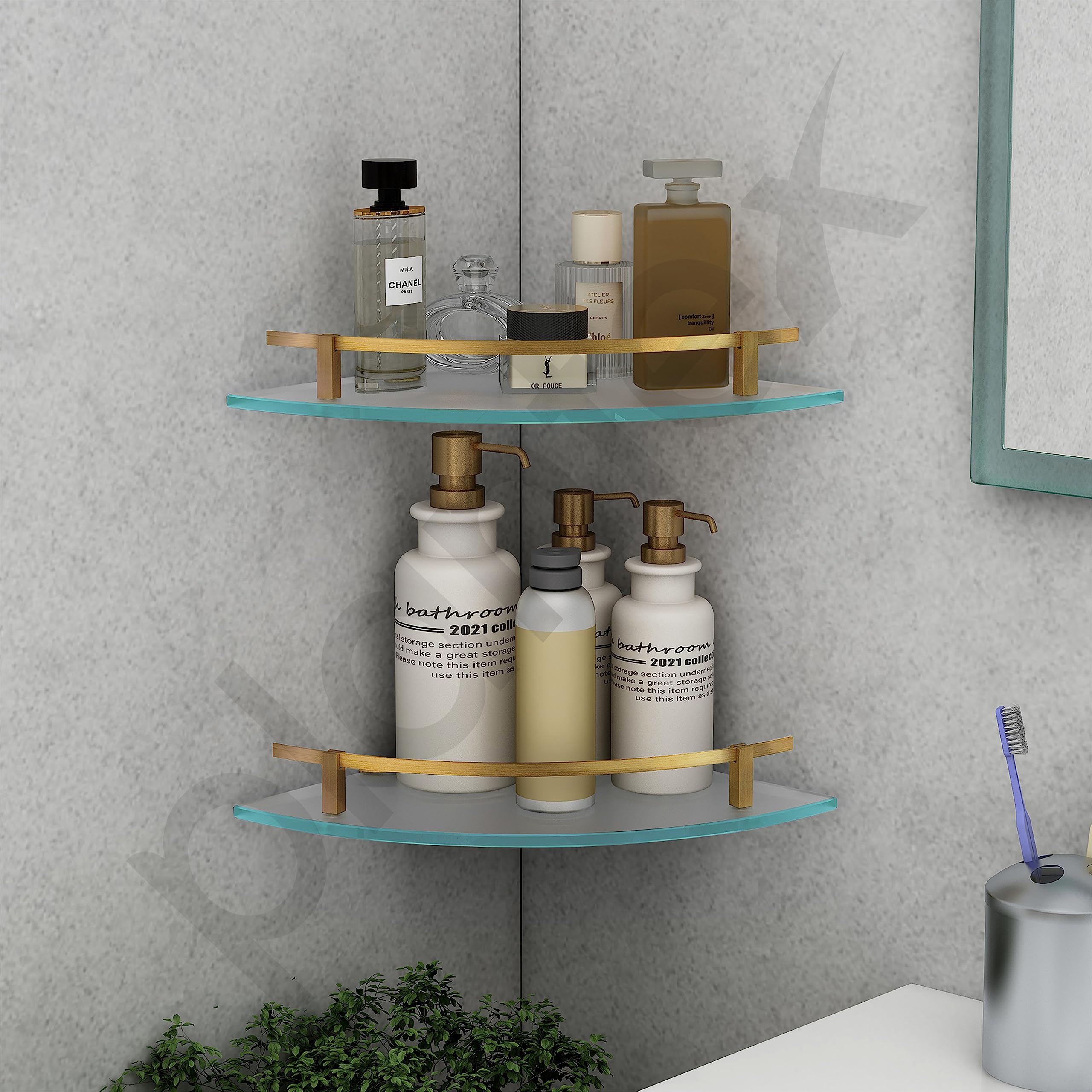 Plantex Transparent Glass Corner Shelf for Bathroom/Wall Storage