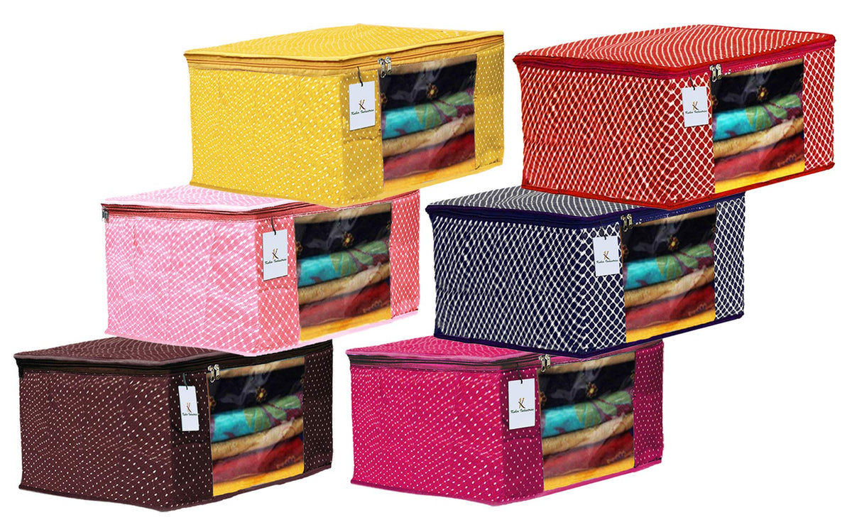 Kuber Industries Polka Dots 6 Pieces Cotton 3 Layered Quilted Saree Cover (Brown & Peach & Rani & Blue & Yellow & Red) - CTKTC031236