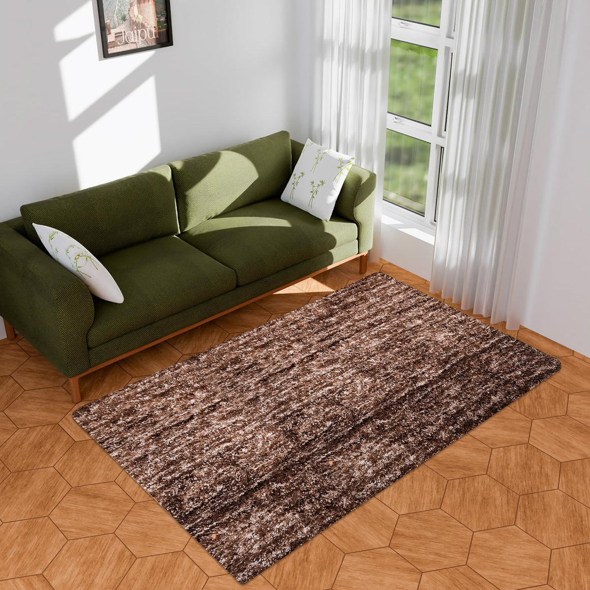 Heart Home Carpet | Shaggy Carpet for Living Room | Fluffy Carpet for Bedroom | Lexus Home Decor Carpet | Floor Carpet Rug | Non-Slip Bedside Rug | 3x5 Feet | Brown