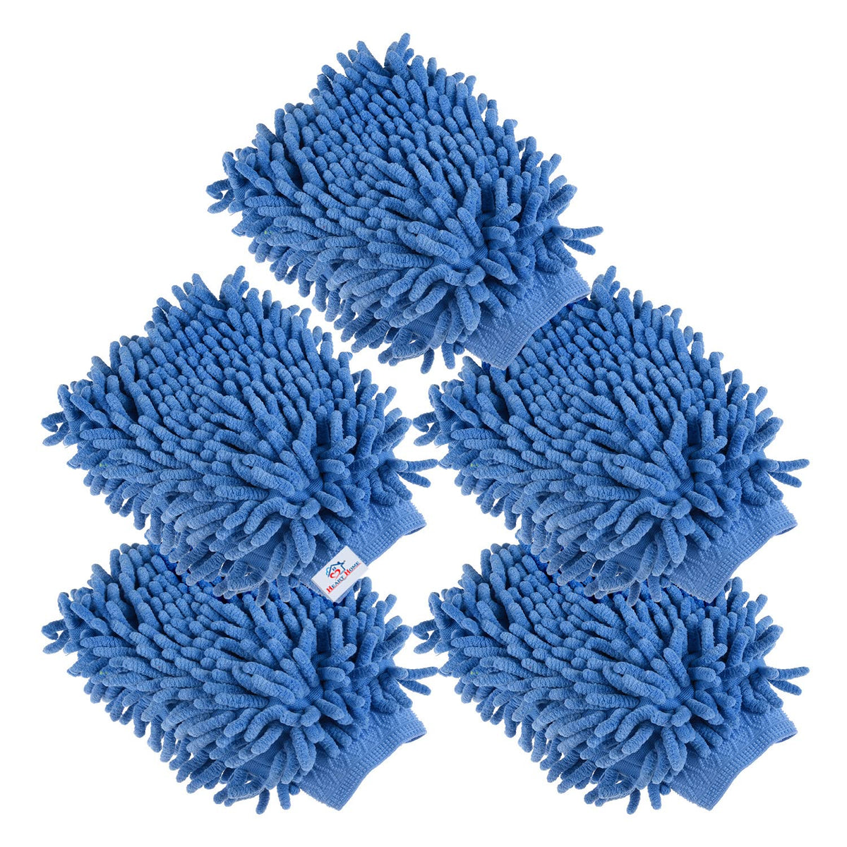 Heart Home Chenille Mitts|Microfiber Cleaning Gloves|Inside Waterproof Cloth Gloves|100 Gram Weighted Hand Duster|Chenille Gloves for Car|Glass|Pack of 5 (Blue)