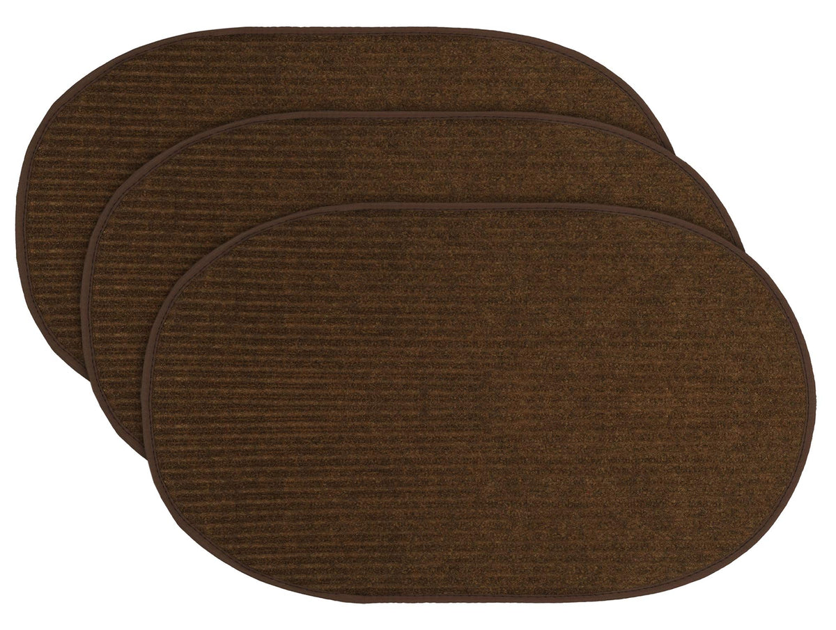 Kuber Industries Oval Shape Durable Microfiber Door Mat Heavy Duty Doormat Indoor Outdoor Easy Clean Waterproof Low-Profile Mats for Entry Patio Garage (Set of 3 14'' x 23'' Brown)-KUBMART12095