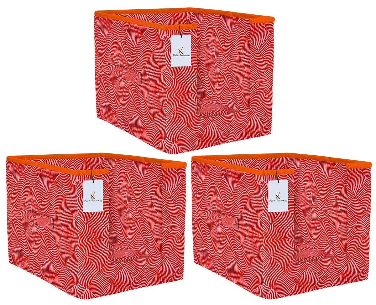 Kuber Industries Laheriya Printed 3 Piece Non Woven Shirt Stacker Wardrobe Organizer Set, (Orange) - CTKTC035115