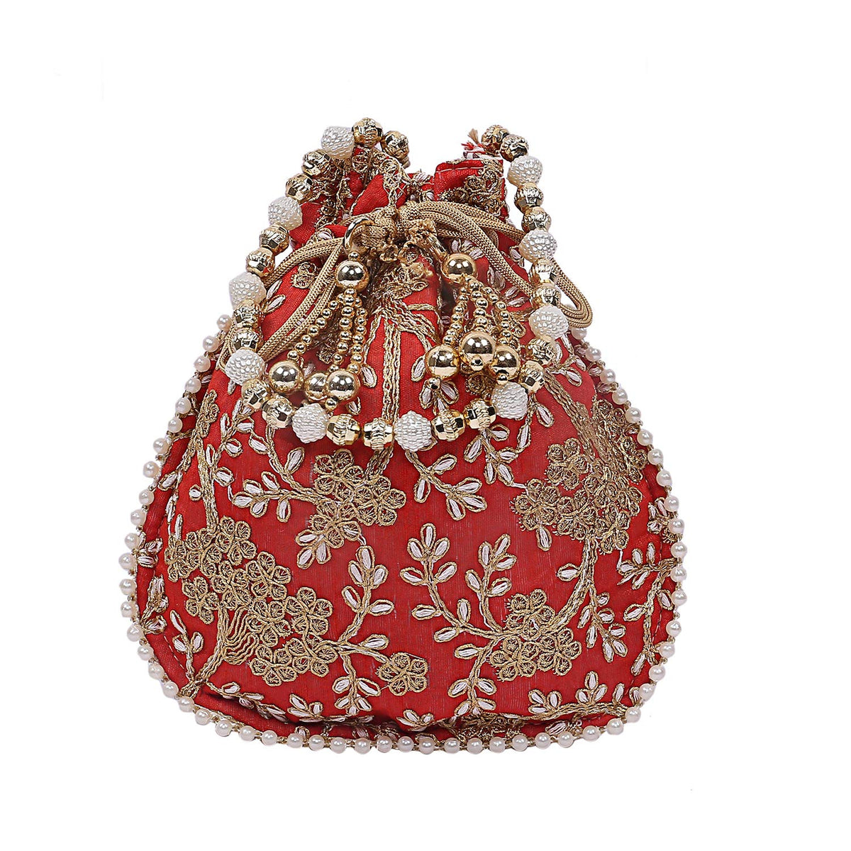 Kuber Industries Silk Embroidered Women Potli Bag (Red) -CTKTC8809