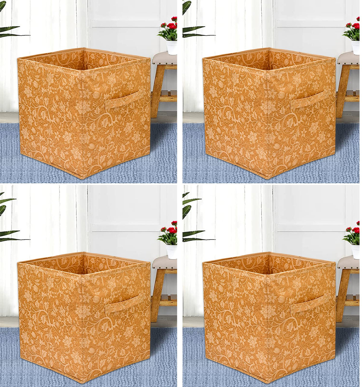 Heart Home Metalic Printed Multi-Utility Organizer, Storage box, Closet For Clothes, Toys With Handle- Pack of 4 (Brown)-HS43HEARTH26211