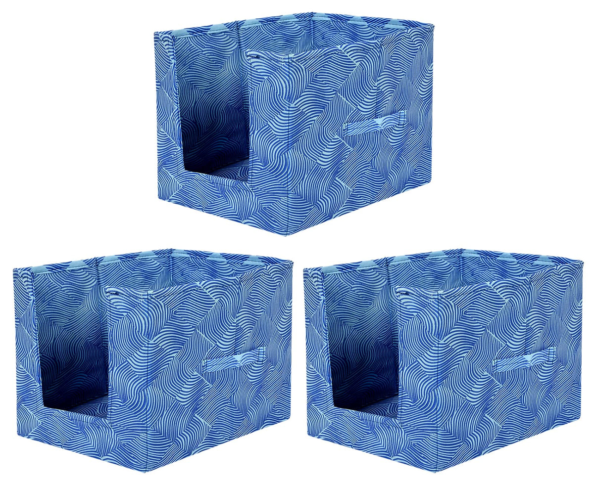 Kuber Industries Lehariya Printed Multiuses Non-Woven Closet Organizer With Handles- Pack of 3 (Blue) -HS43KUBMART26491