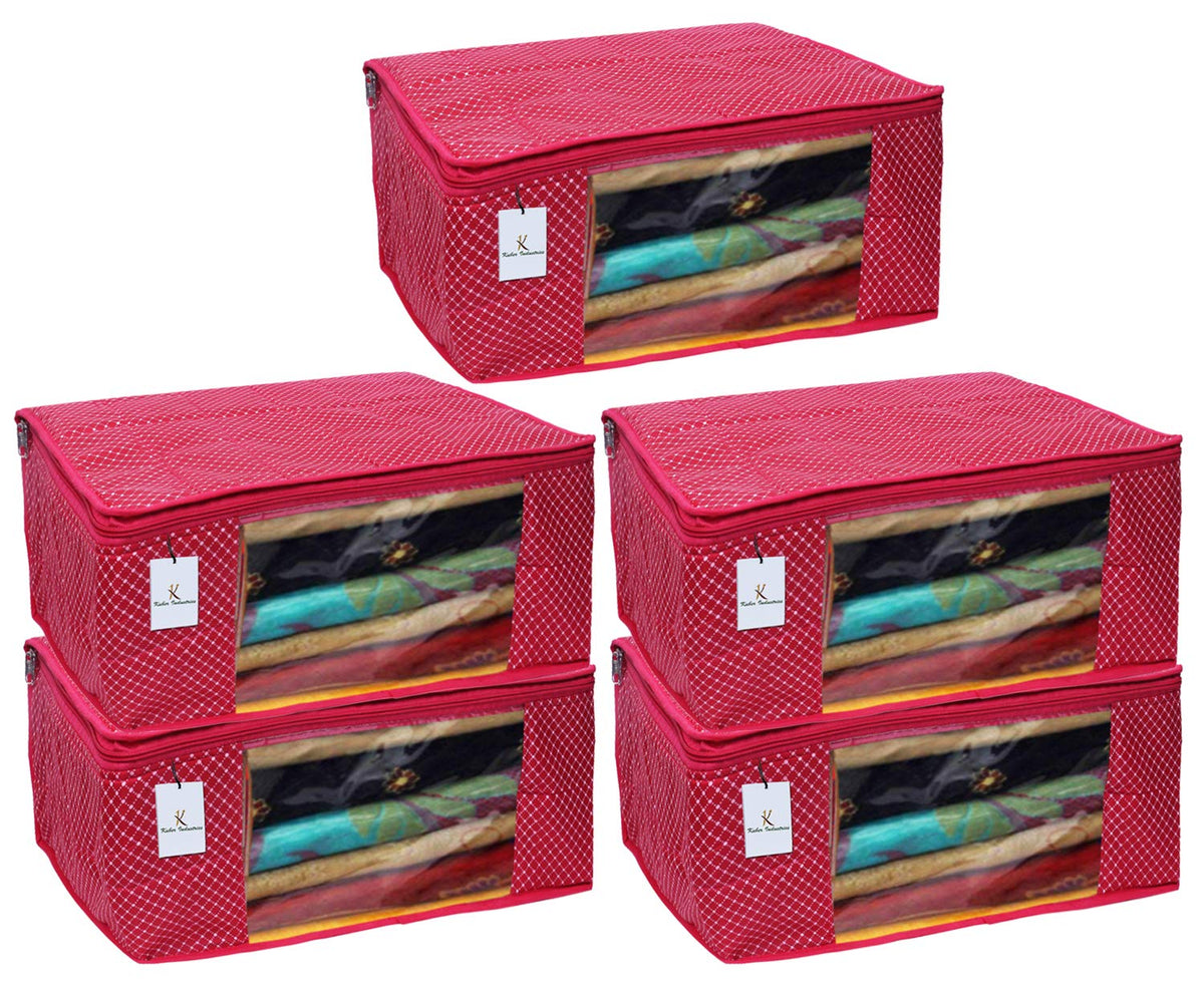 Kuber Industries Polka Dots 5 Piece Cotton 3 Layered Quilted Saree Cover, Rani Color-CTKTC21351