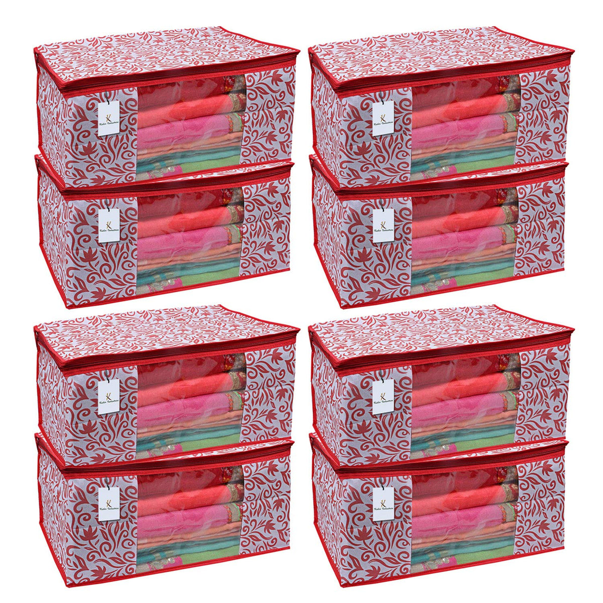 Kuber Industries 8 Piece Non Woven Saree Cover Set, Red,Large Size -CTKTC6397