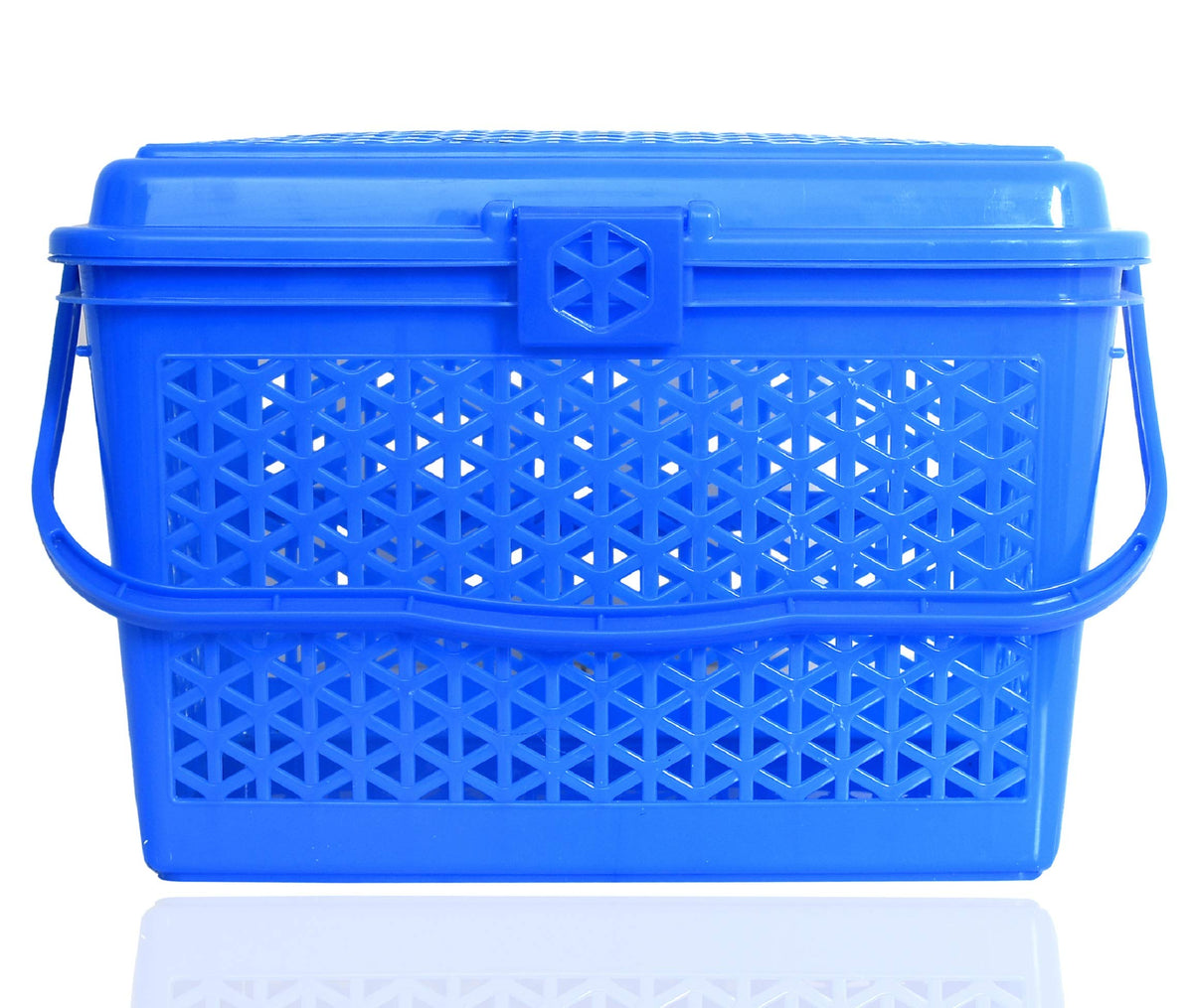 Kuber Industries Plastic Multipurpose Trendy Shopping Big Basket with Lid (Blue)-KUBMART11097