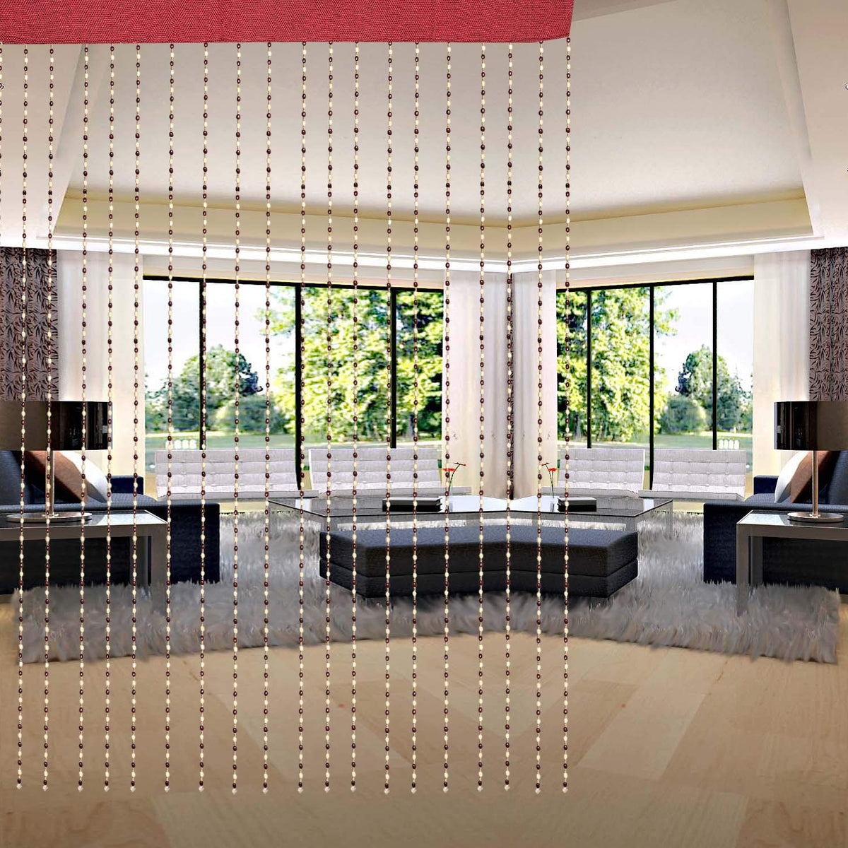 Kuber Industries Wooden Sparkling Beaded String Shear Hanging Door Curtain 7 Feet (Maroon) -CTKTC012747