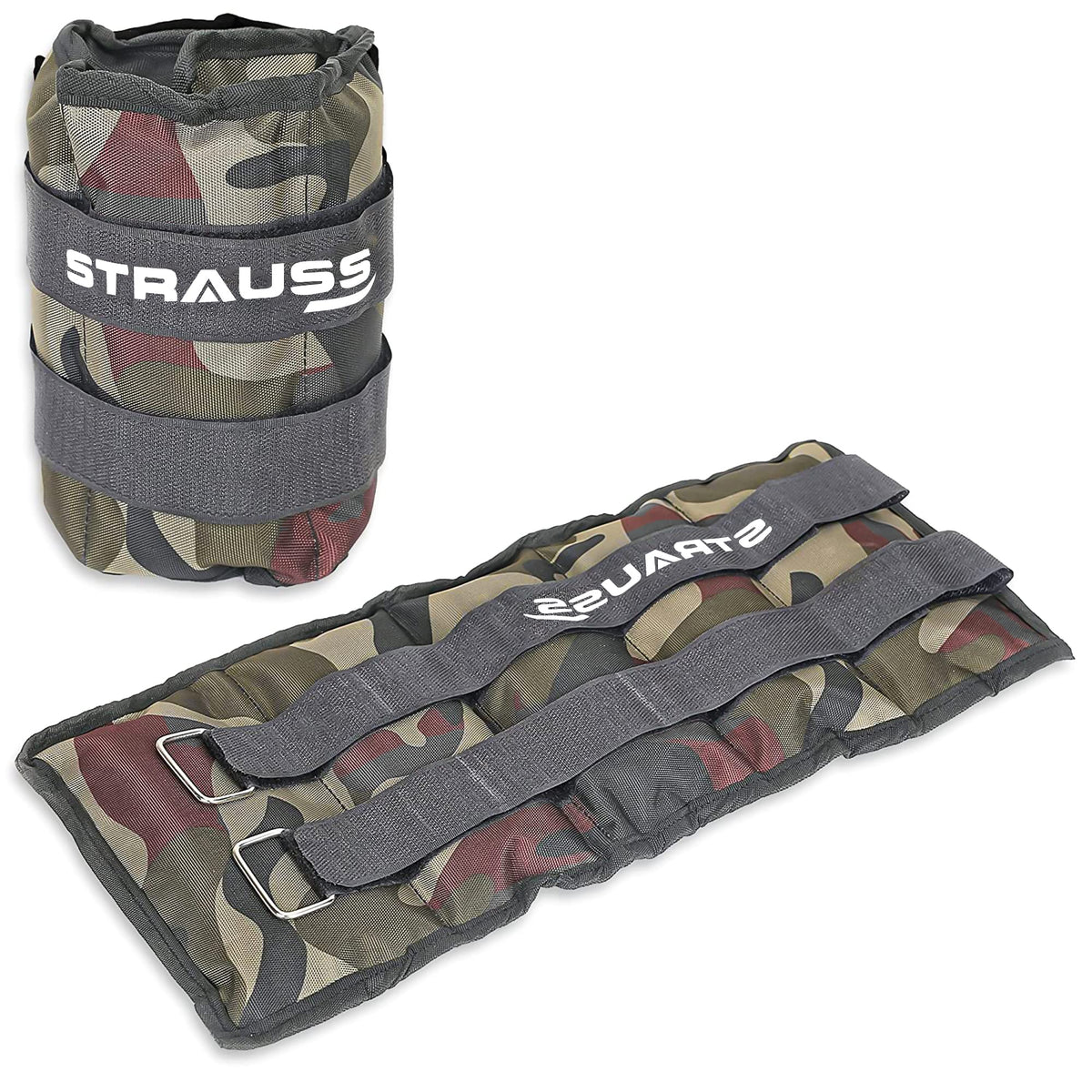 Strauss Adjustable Ankle/Wrist Weights 5 KG X 2 | Ideal for Walking, Running, Jogging, Cycling, Gym, Workout & Strength Training | Easy to Use on Ankle, Wrist, Leg, (Camouflage)